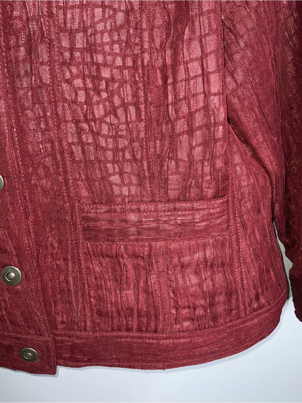 Ruby Rd. Textured Crinkle Button-Front Jacket in Burgundy 8P - Picture 5 of 10